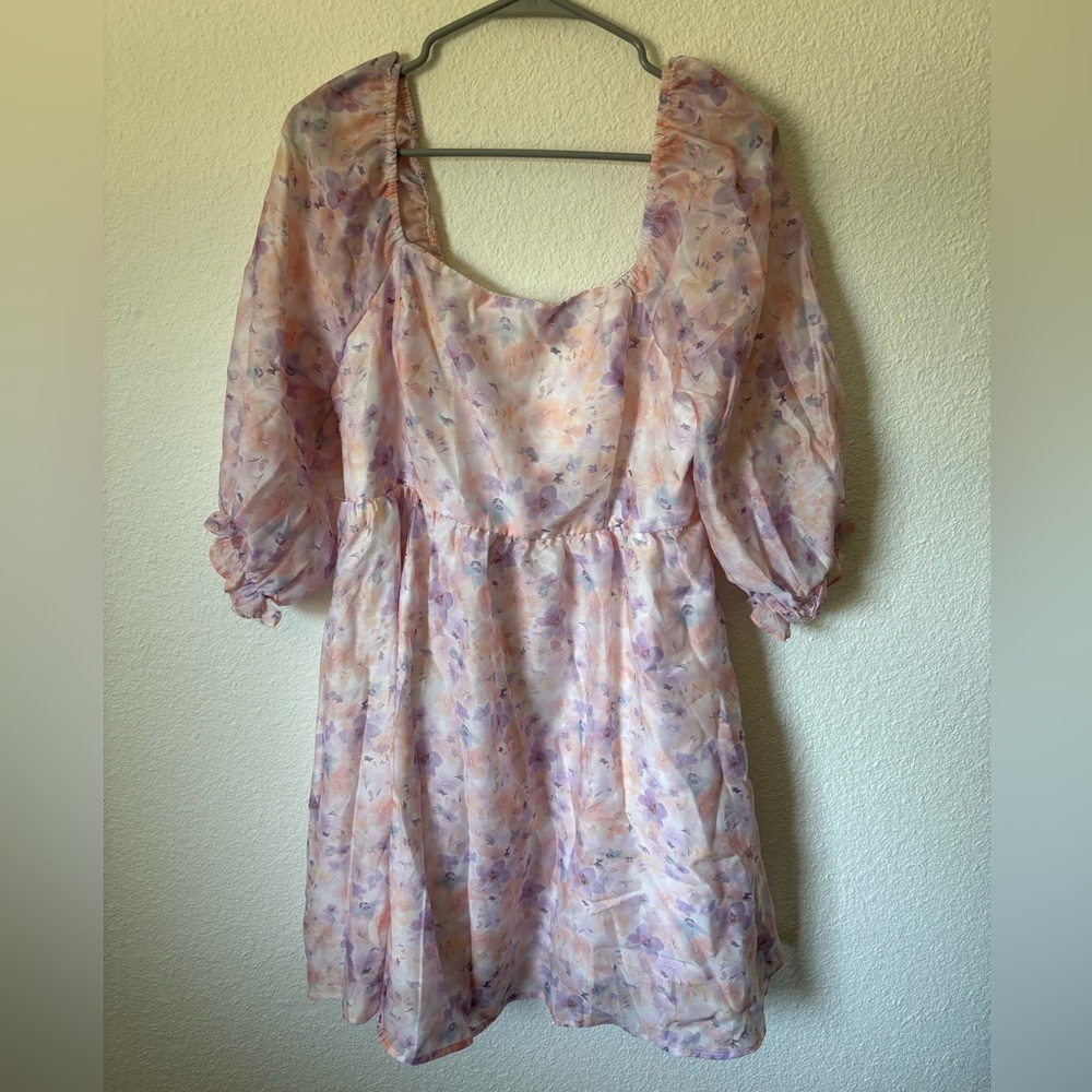 NWOT Floral Dress with Puff Sleeves